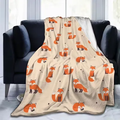 Cartoon Fuzzy Fox Print Blanket