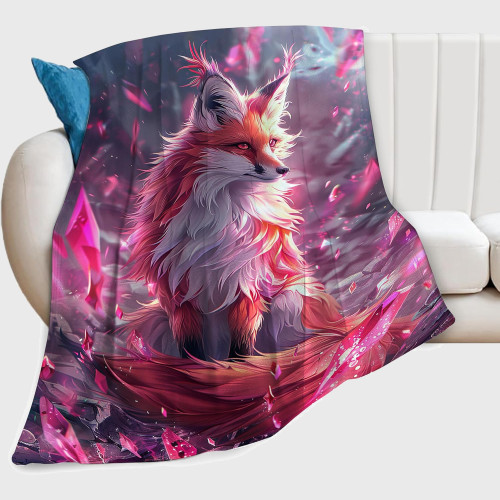 Pink Anime Fox Print Blanket