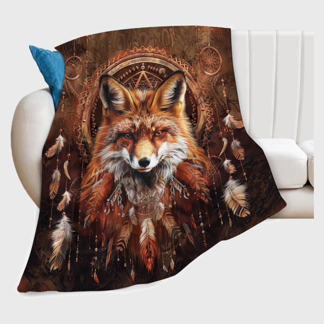 Tribal Fox Fleece Blanket