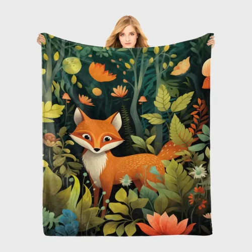 Couch Forest Fox Print Blanket