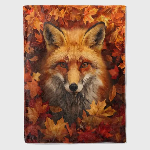 Maple Leaves Fox Plush Blanket