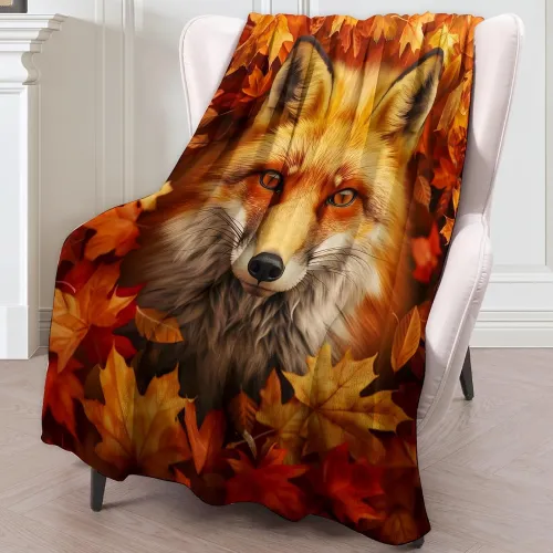 Maple Leaves Fox Plush Blanket