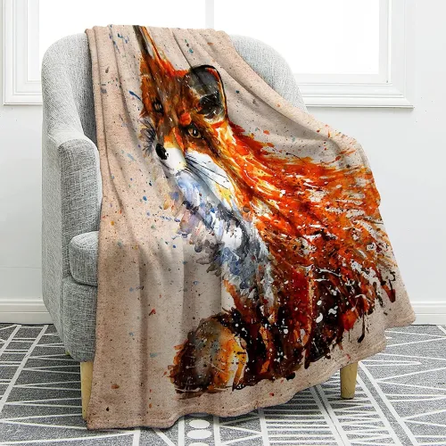 Watercolor Red Fox Print Blanket