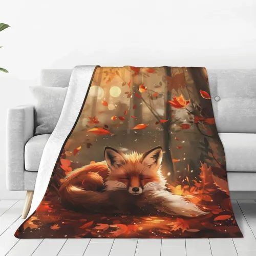 Soft Leaves Fox Print Blanket