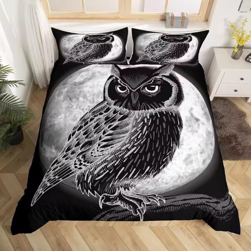 Moon Owl Print Bed Set