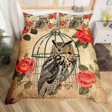 Floral Cartoon Owl Bed Set