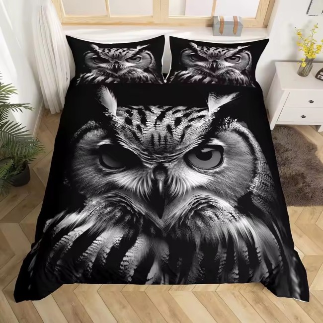 Natural Owl Print Bed Set