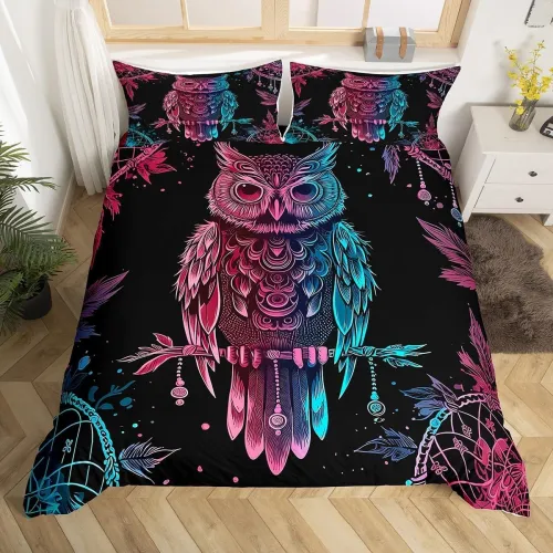 Kids Cartoon Owl Print Bed Set
