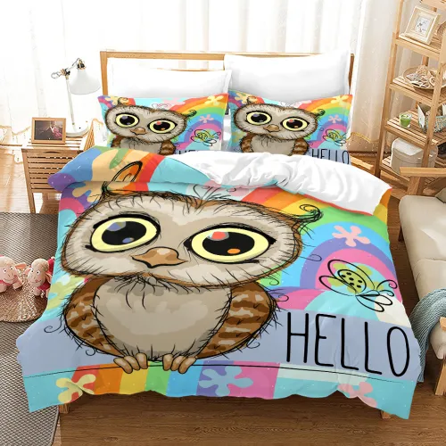 Cartoon Hello Owl Bed Set