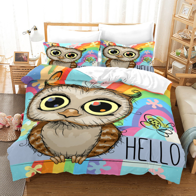 Cartoon Hello Owl Bed Set