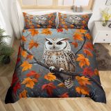 Maple Leaves Owl Print Bed Set