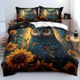 Sunflower Owl Print Bed Set