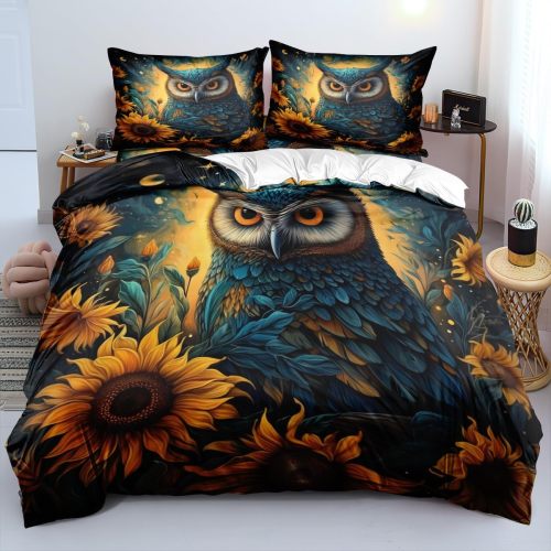Sunflower Owl Print Bed Set