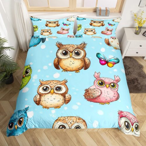 Cartoon Owls Print Bed Set
