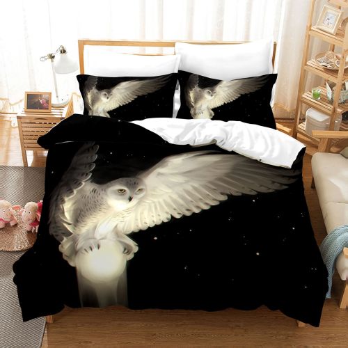 White Owl Print Bed Set