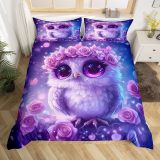 Cute Cartoon Owl Print Bed Set