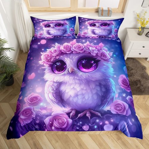 Cute Cartoon Owl Print Bed Set