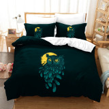 Owl And Moon Print Bed Set