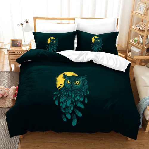 Owl And Moon Print Bed Set