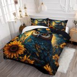 Sunflower Owl Print Bed Set