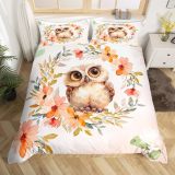 Floral Cartoon Owl Bed Set