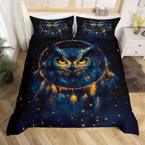 Starry Owl Print Bed Set
