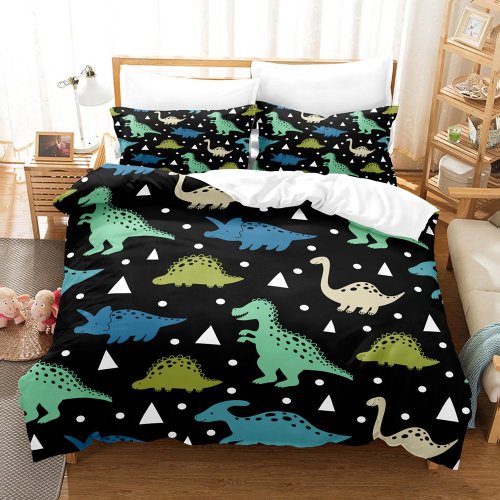 Teens Cartoon Dinosaur Print Bed Set