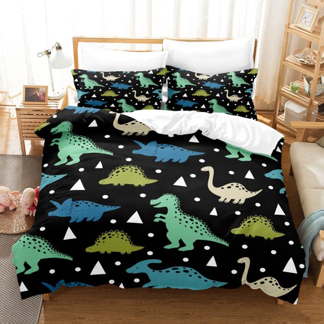 Teens Cartoon Dinosaur Print Bed Set