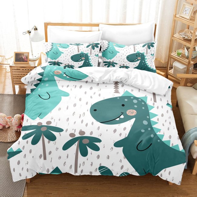 Kawaii Kids Dinosaur Print Bed Set