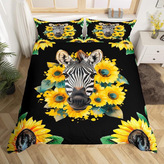 Sunflower Zebra Print Bed Set