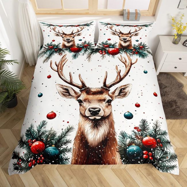 Christmas Deer Print Bed Set