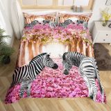Floral Zebra Couples Print Bed Set