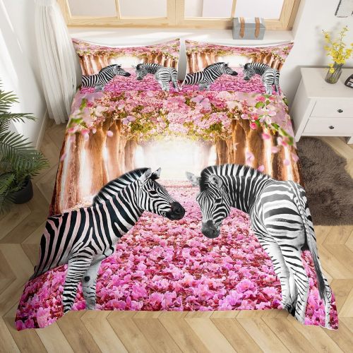 Floral Zebra Couples Print Bed Set
