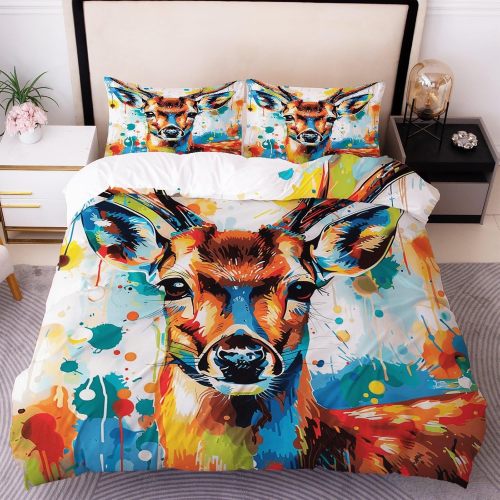 Watercolor Deer Pattern Bed Set