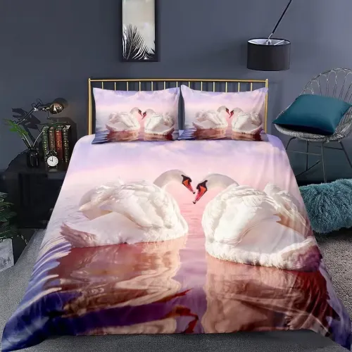 White Swan Print Bed Set