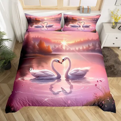 Beautiful Swan Print Bed Set