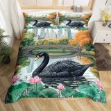 Black Swan Lotus Print Bed Set