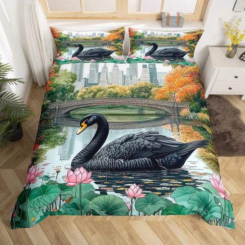 Black Swan Lotus Print Bed Set