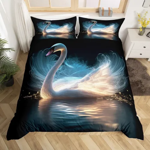 White Swan Pattern Bed Set