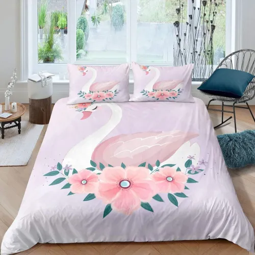 Blossoms Swan Print Bed Set