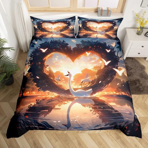 Cute Swan Print Bed Set