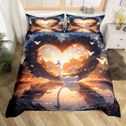 Cute Swan Print Bed Set