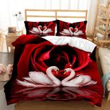 Swan Rose Print Bed Set