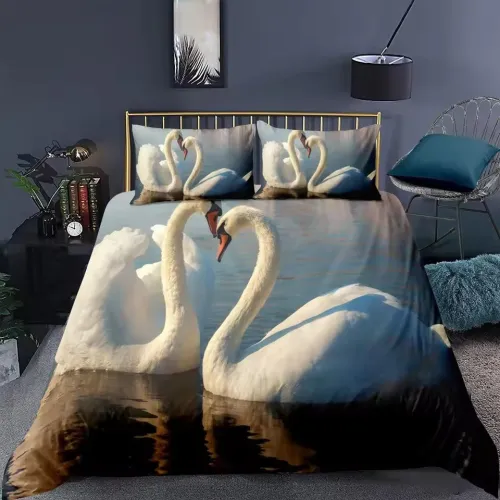 3D Swan Print Bed Set