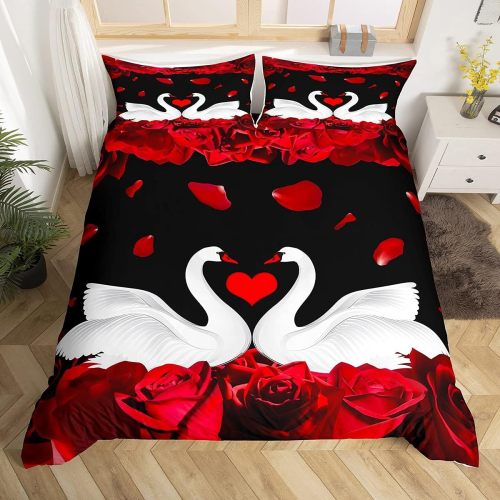 Swan Rose Print Bed Set