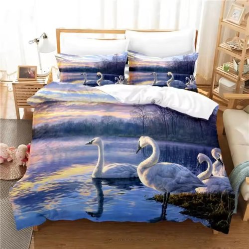 Wild Swans Print Bed Set