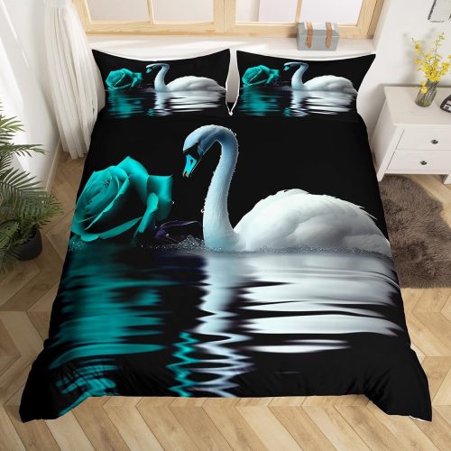 Rose Swan Print Bed Set