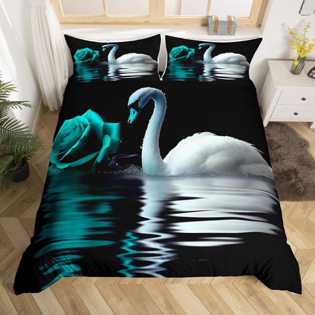 Rose Swan Print Bed Set