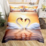 Swan Couple Print Bed Set