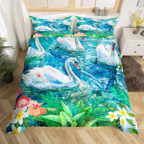 Cartoon Swan Print Bed Set